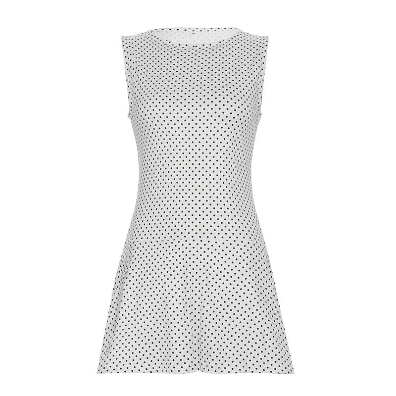 Bohemian Polka Dot Sleeveless Cinched-Waist A-Line Mini Dress