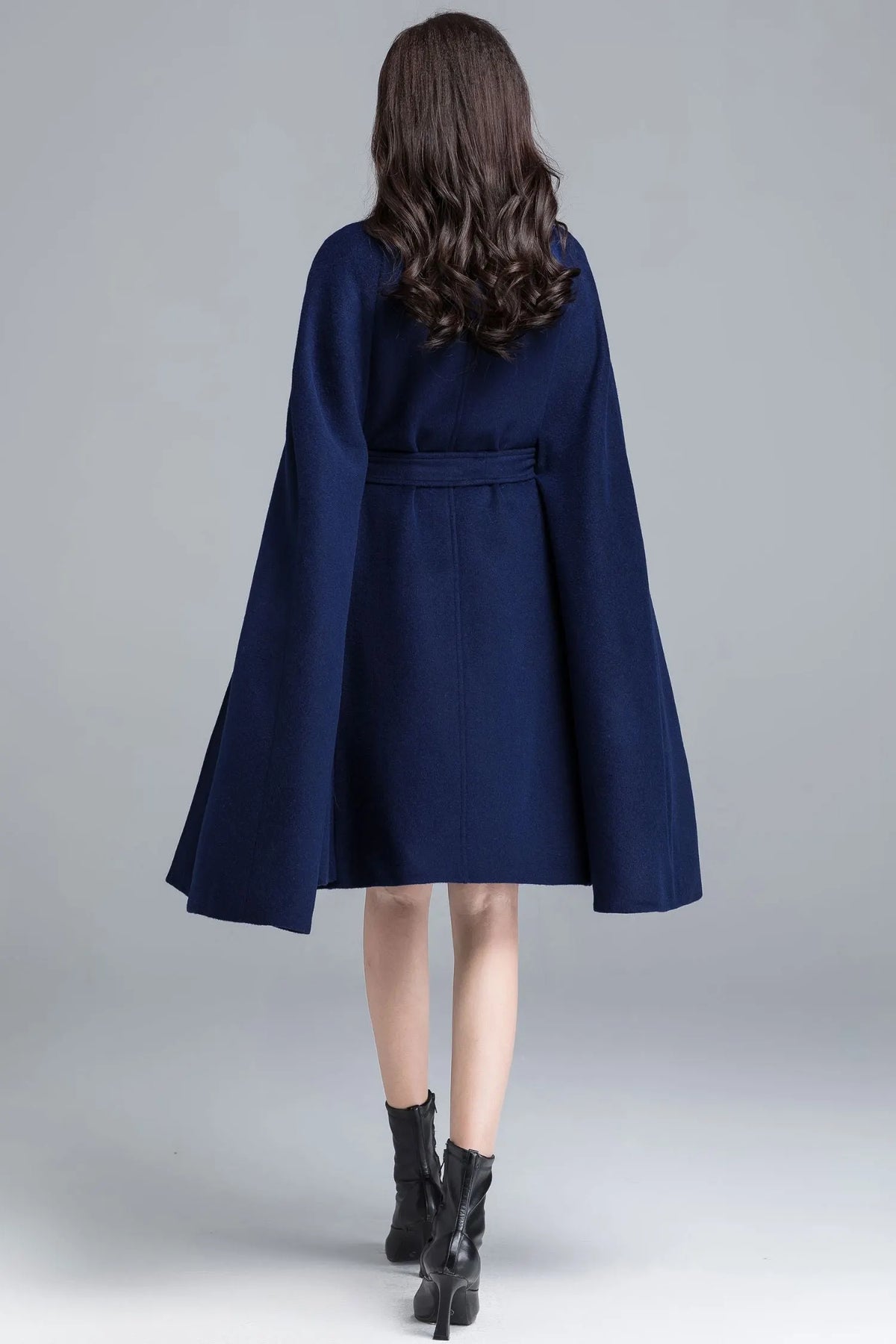 Blue Wool Cape Coat – Women’s Elegant Stand Collar Winter Cloak 2487
