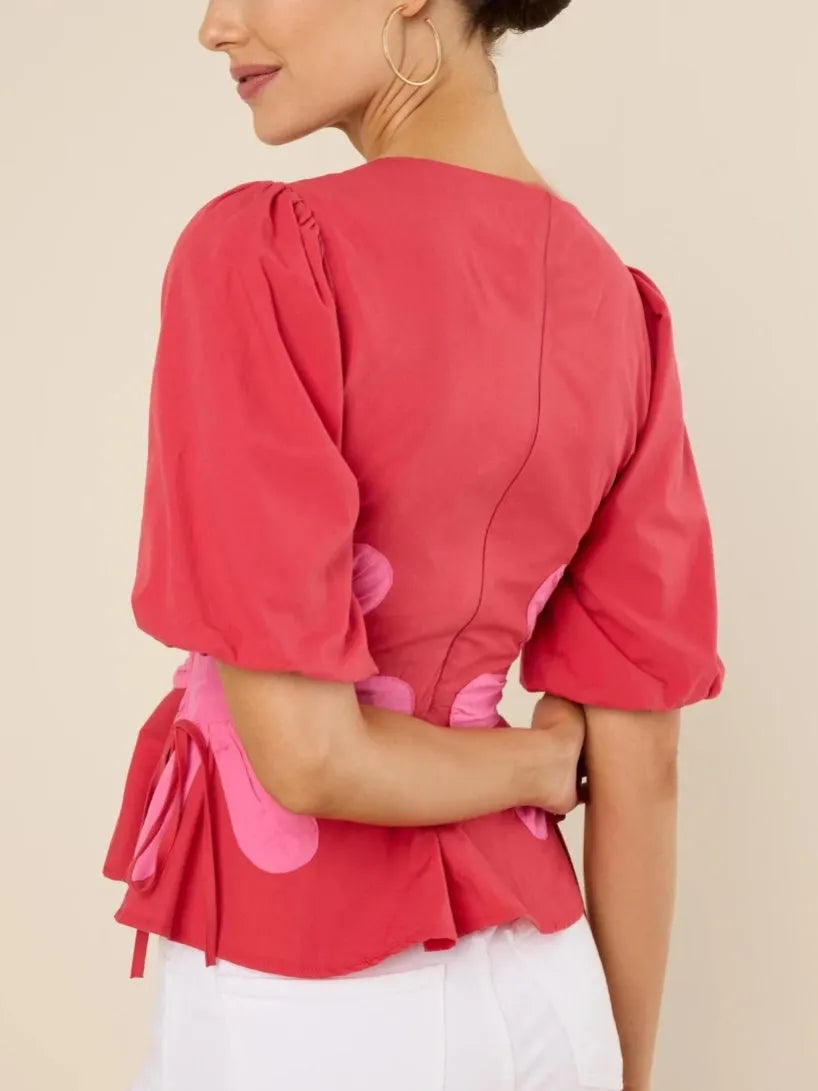 Izzie Contrast Floral Self-Ties Top