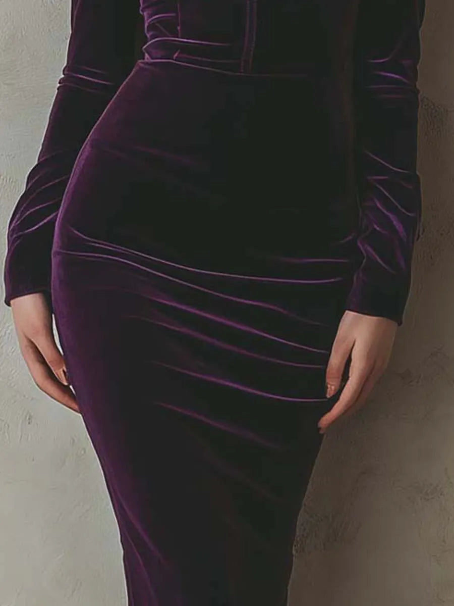 Elegant Midi Dress in velvet, Affordable Luxury