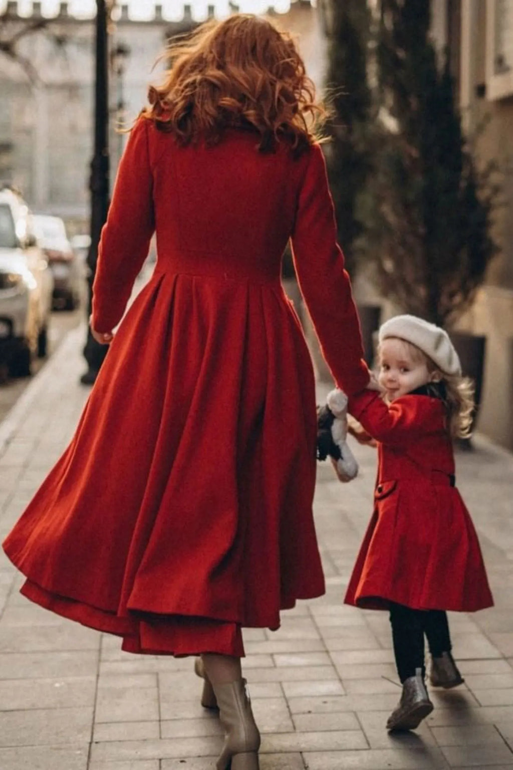 Elegant Red Wool Blend Coat – Handmade Fit & Flare Long Winter Coat 