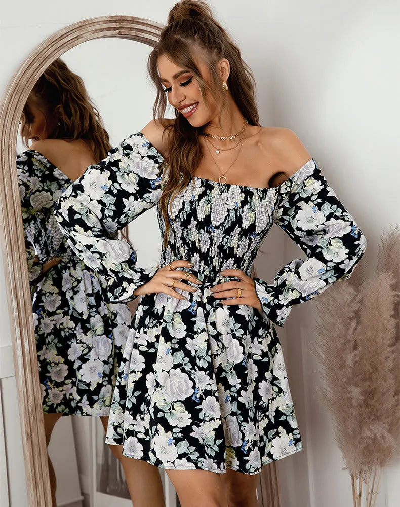 Isla Floral Square Neck Mini Dress - Black Multi