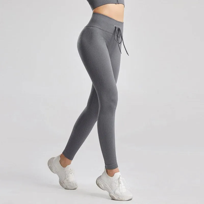 KittenAlarm - Mojoyce Ribbed Yoga Pants Women Seamless Push Up Sport Leggings Fitness Pants Tights Gym Workout Drawstrin