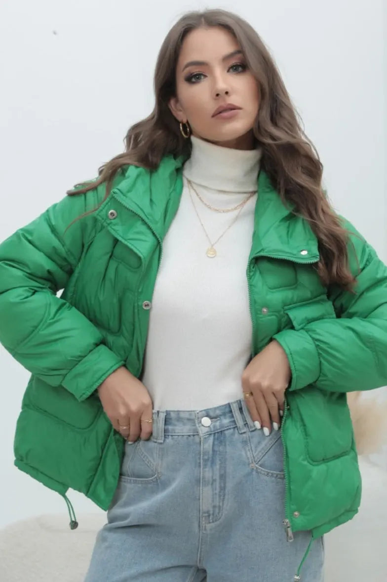 Bright Color Stand Collar Puffer Coat