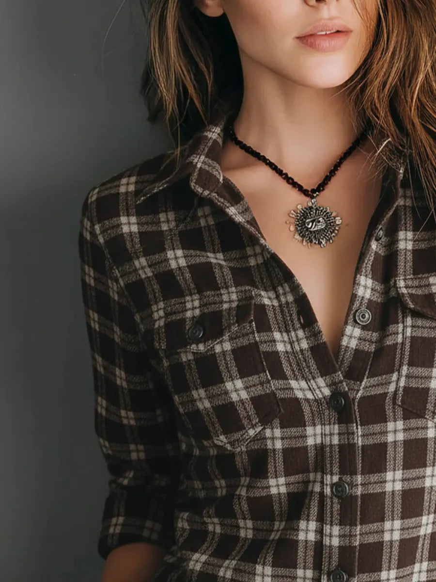 Retro Plaid Long-sleeved Blouse