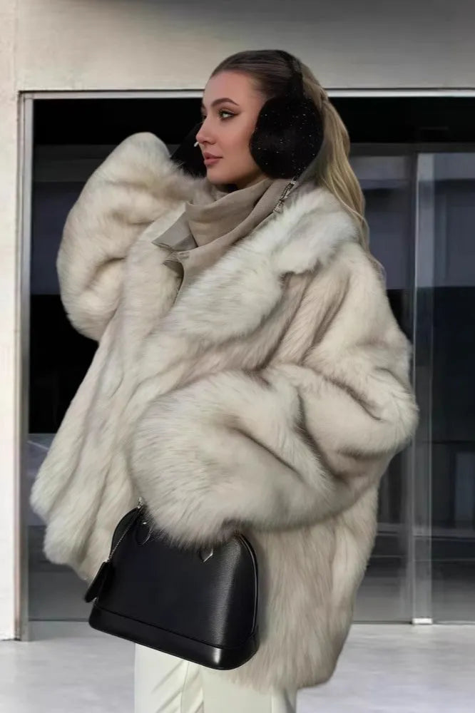 Faux Fox Fur Long Sleeve Coat