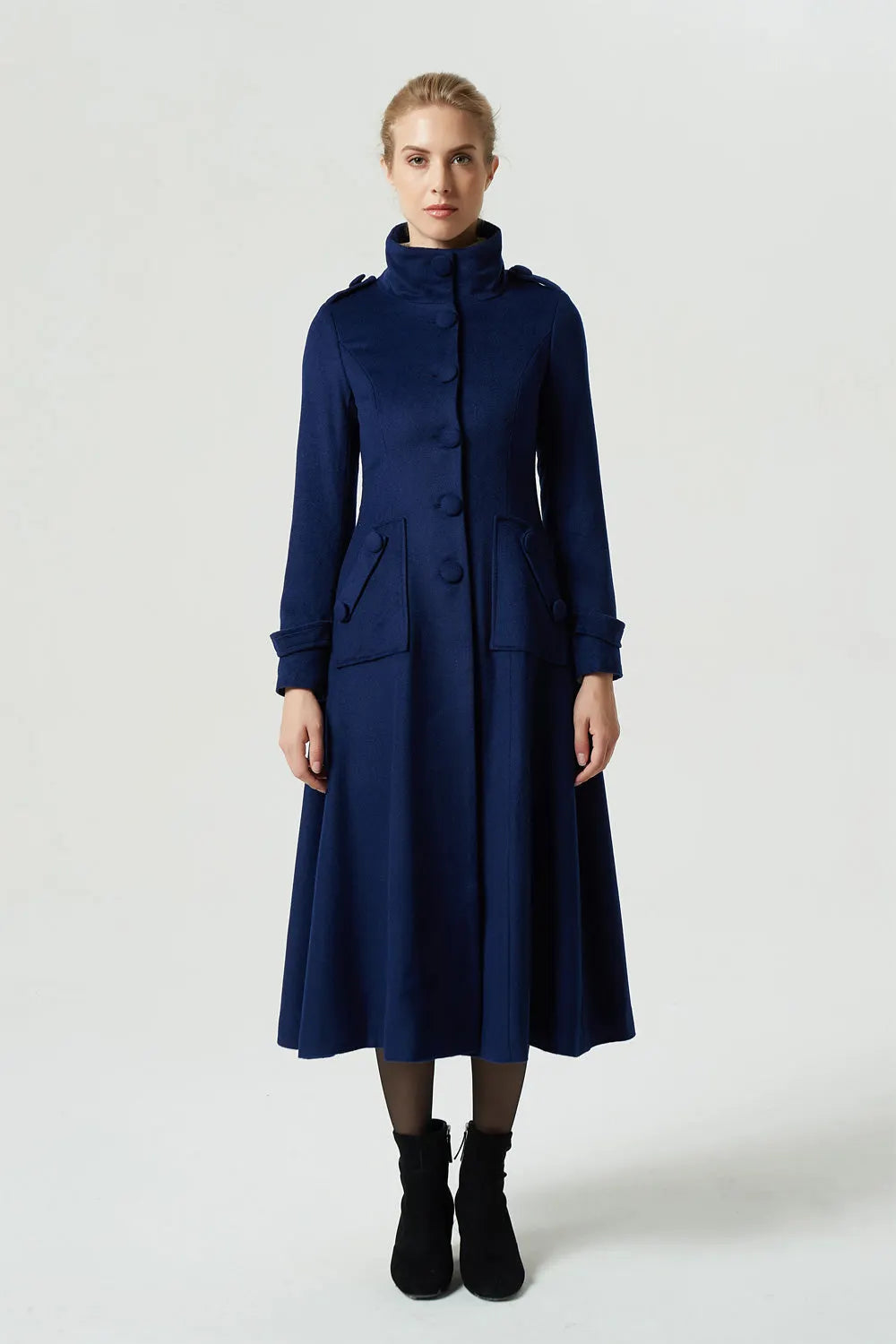 Vintage Wool Coat for Women – Handmade Navy Military Style Long Winter Coat 