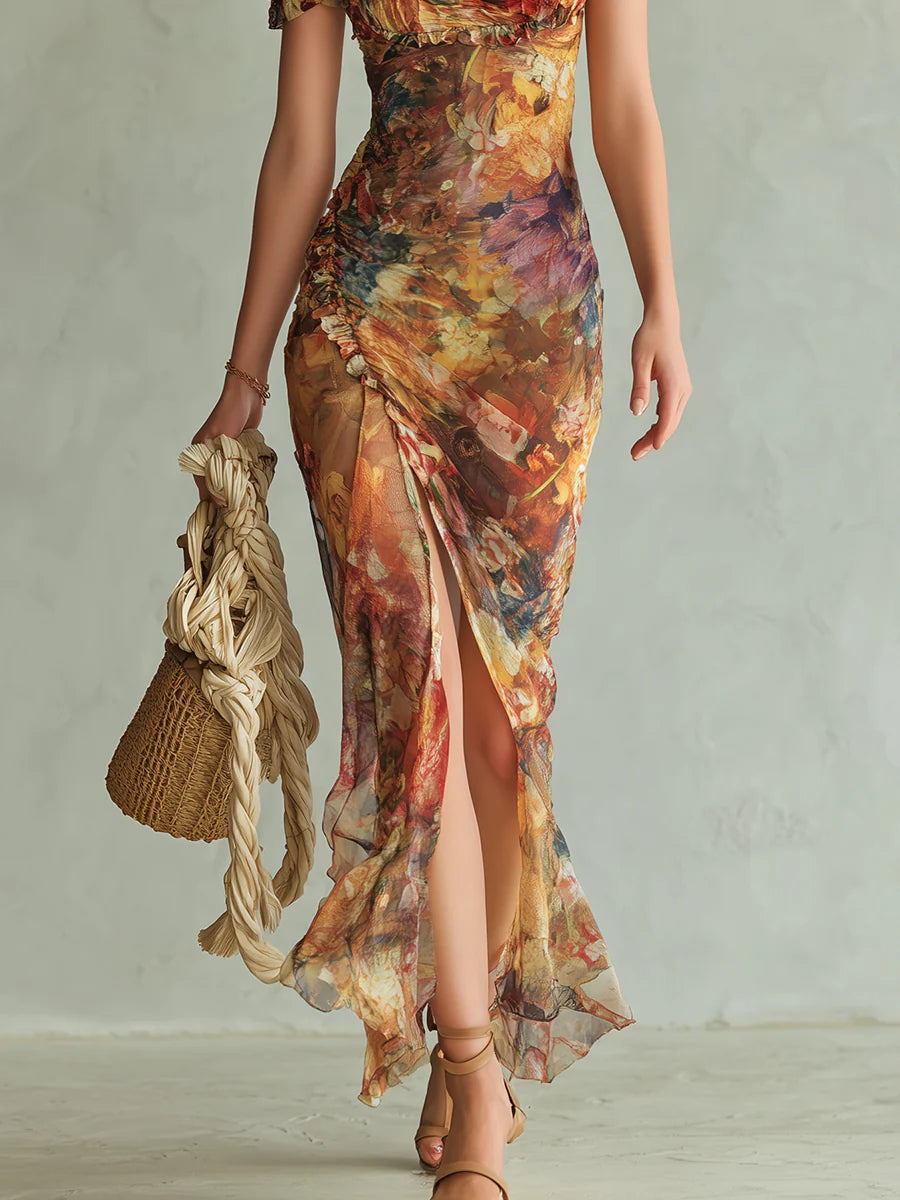 Bohemian Maxi Dress in chiffon, Affordable Luxury
