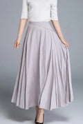 Feminine Swing Maxi Linen Skirt Pale Grey Lavender  – High-Waisted – 1666