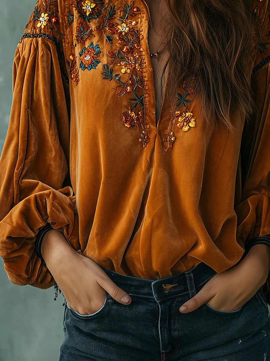 Boho Blouse in velvet, Designer Aesthetic