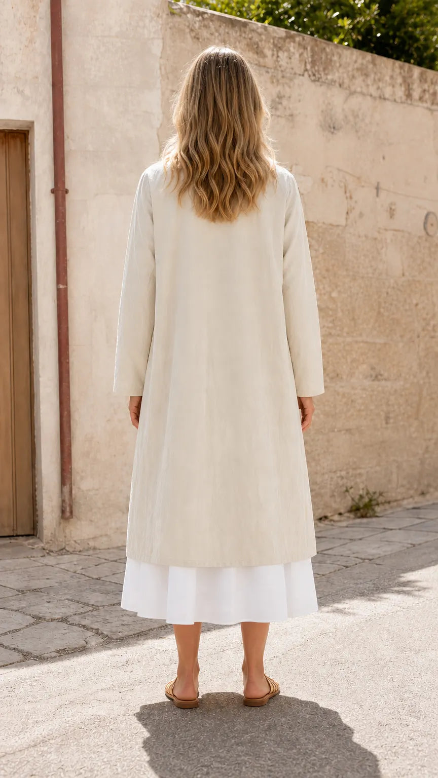 Women's Open Front Longline Linen Blend Duster Coat