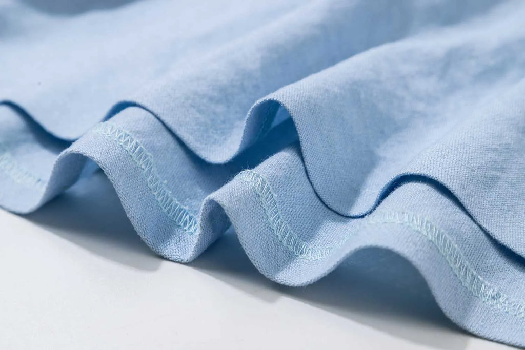 High Waist A-Line Skirt – Light Blue Linen Cotton Circle Skirt with Pockets 2367