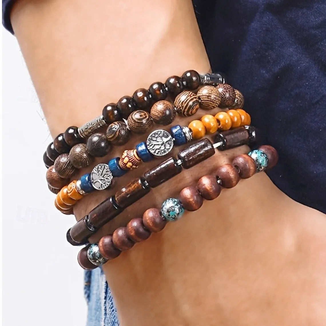 Unisex Vintage Beach Surf Multilayer Wooden Bead Set Bohemian Style Bracelet
