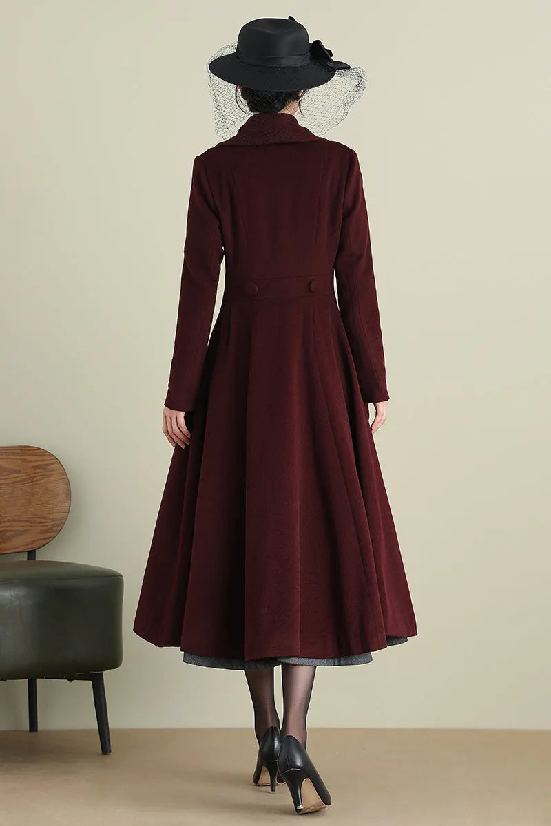 Elegant Wool Blend Coat – Double Breasted A-Line Long Overcoat 