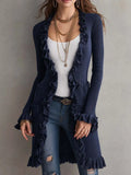 Ruffled Mid-length Knit Cardigan