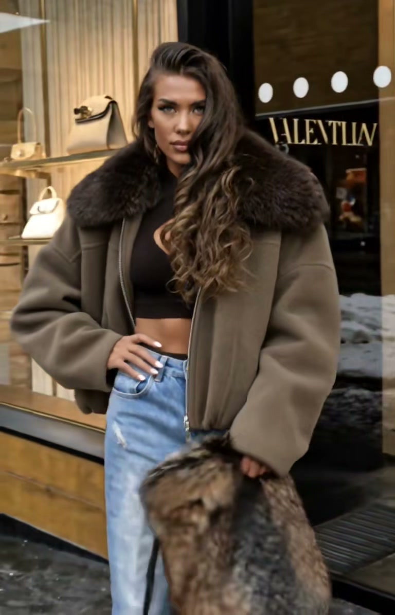 taupe-cropped-puffer-jacket-brown-faux-fur-collar-winter-coat