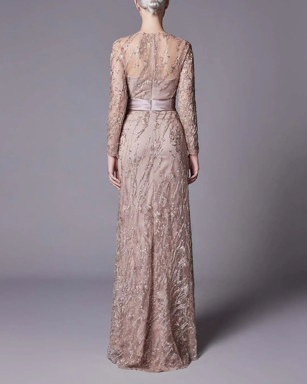 Elegant Sequined Round Neck Dress Gown