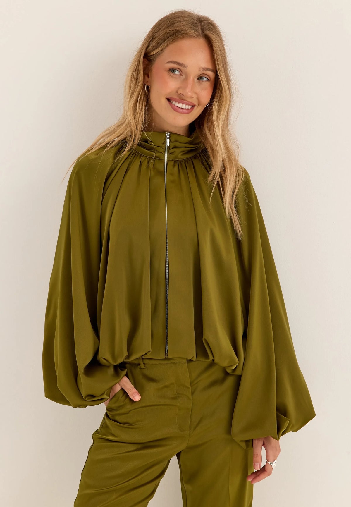 Bubble Hem Satin Jacket