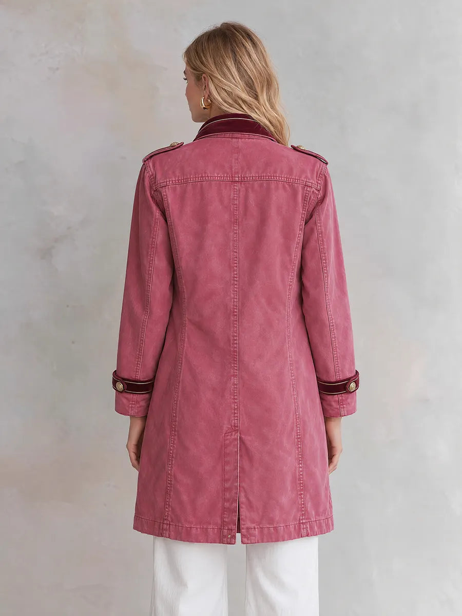 Pink Military Style Gold Button Longline Jacket