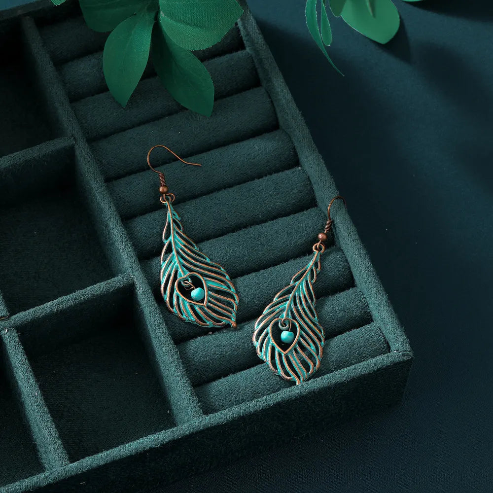 Retro  Feather Hollow Earrings