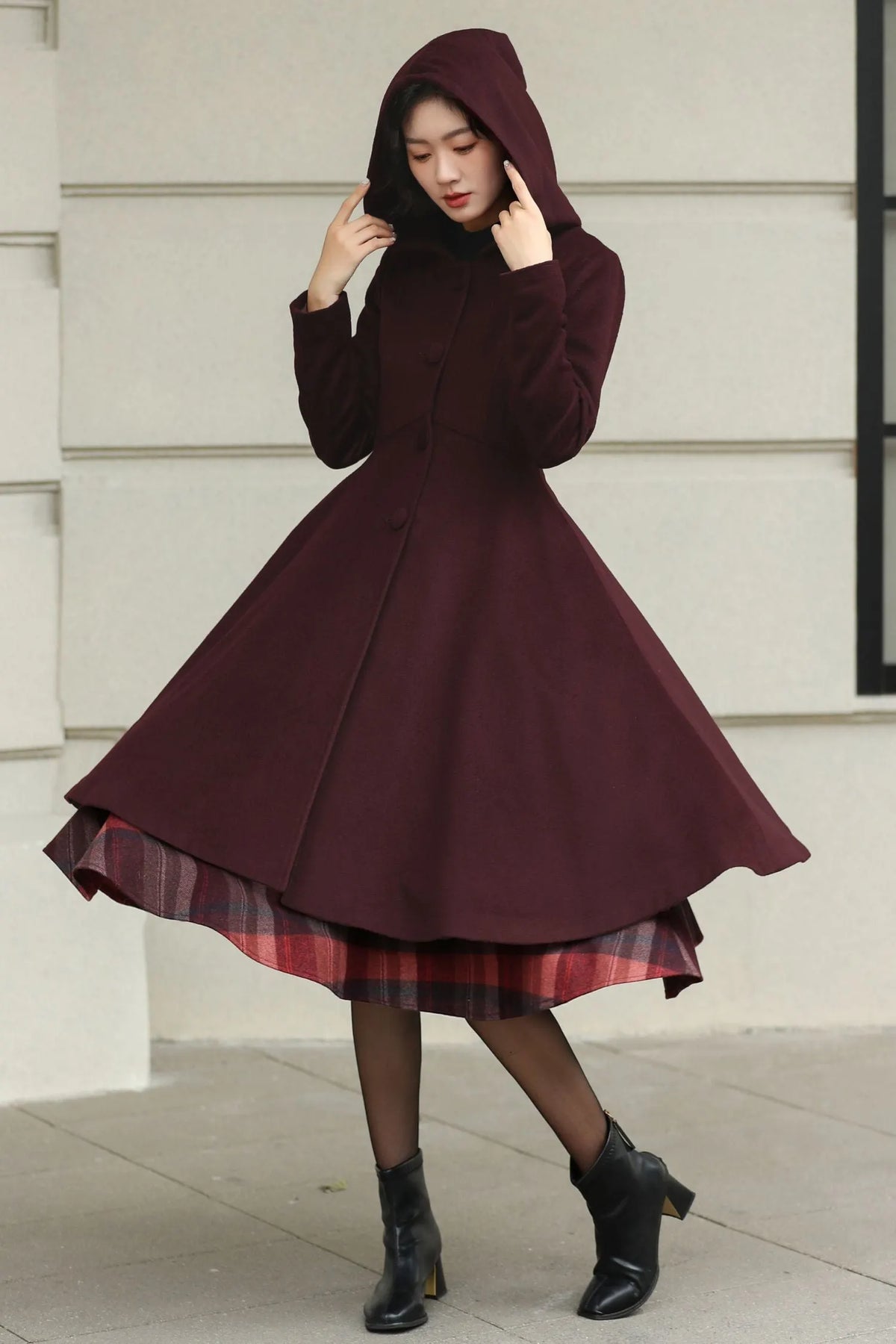 Winter Wool Swing Coat – Vintage Button Front Overcoat 6531