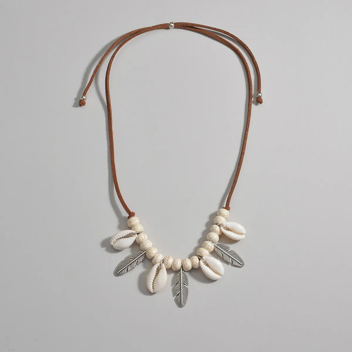 Bohemian Shell And Feather Pendant Necklace