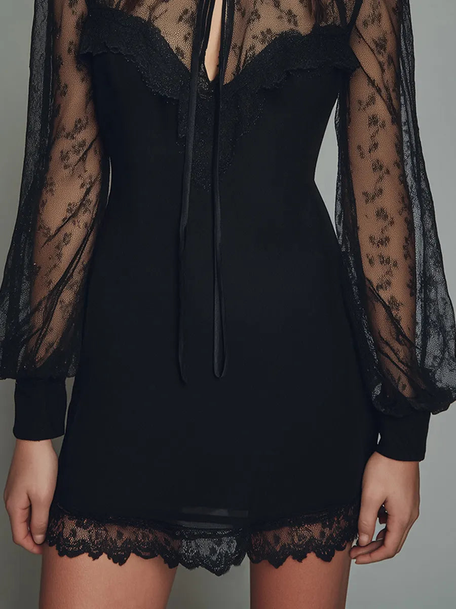 Vintage Lace Keyhole Neckline Fitted Mini Dress