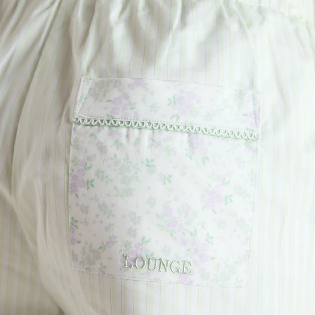 Bloom & Stripe Pyjama Shorts - Sage Green
