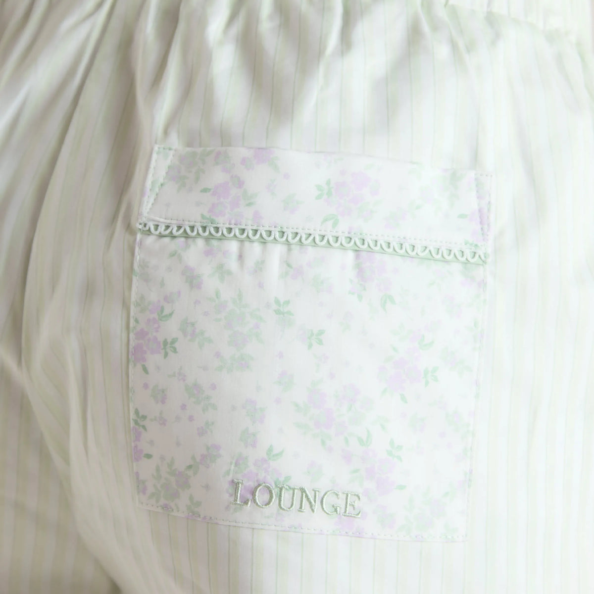 Bloom & Stripe Pyjama Shorts - Sage Green