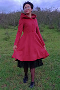 Red Wool Hooded Coat - Fit and Flare Swing Silhouette 3226