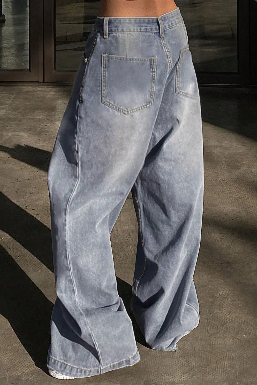 Washed Wide Leg Floor Length Jeans