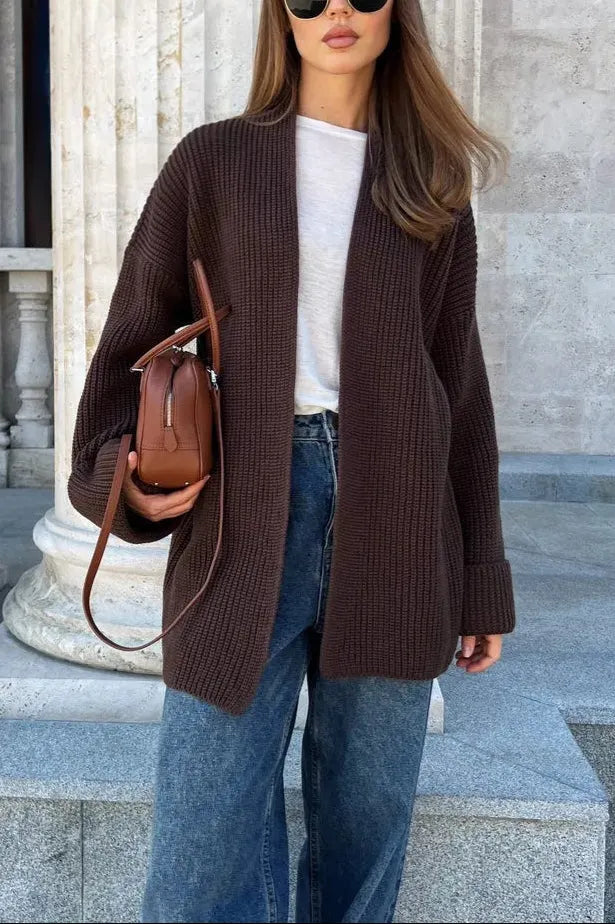 Relaxed Cozy Tie Waist Knit Cardigan