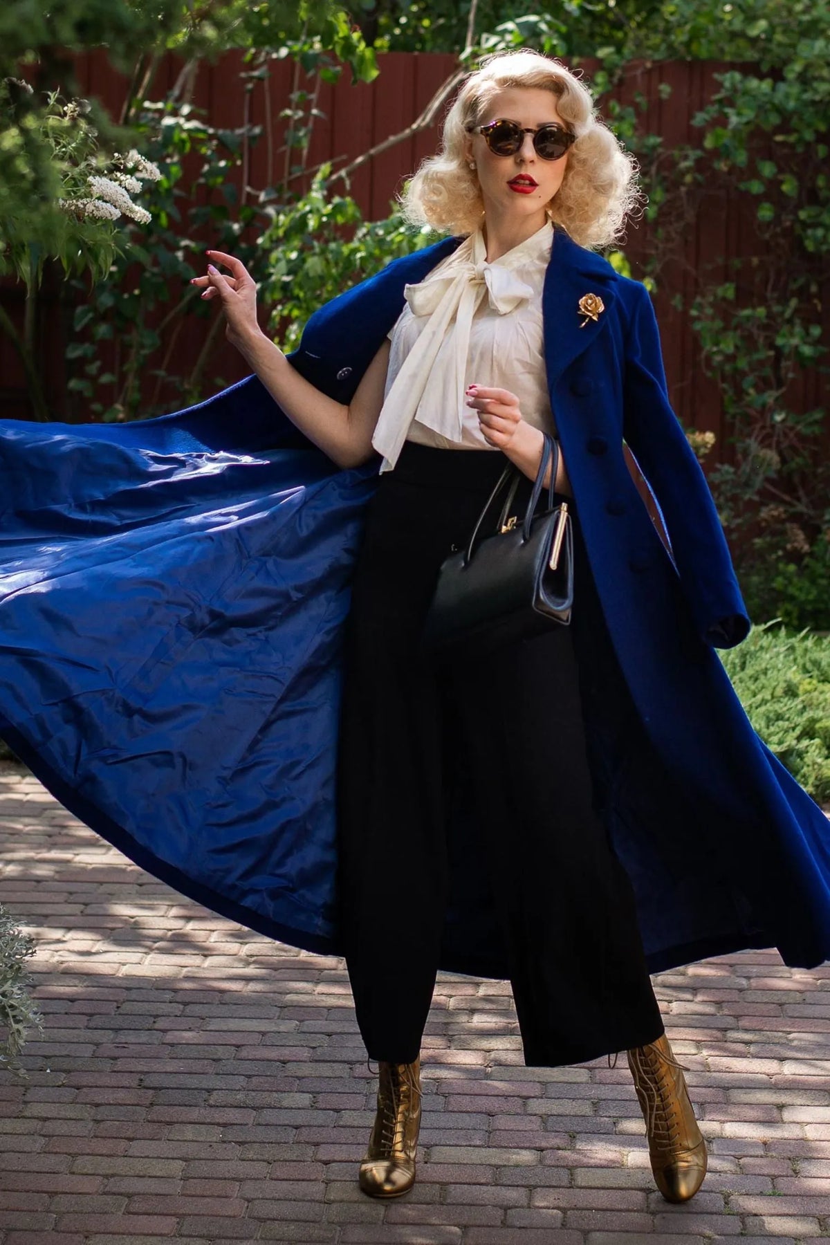Blue Wool Maxi Coat – Vintage Double Breasted Long Winter Overcoat 2410