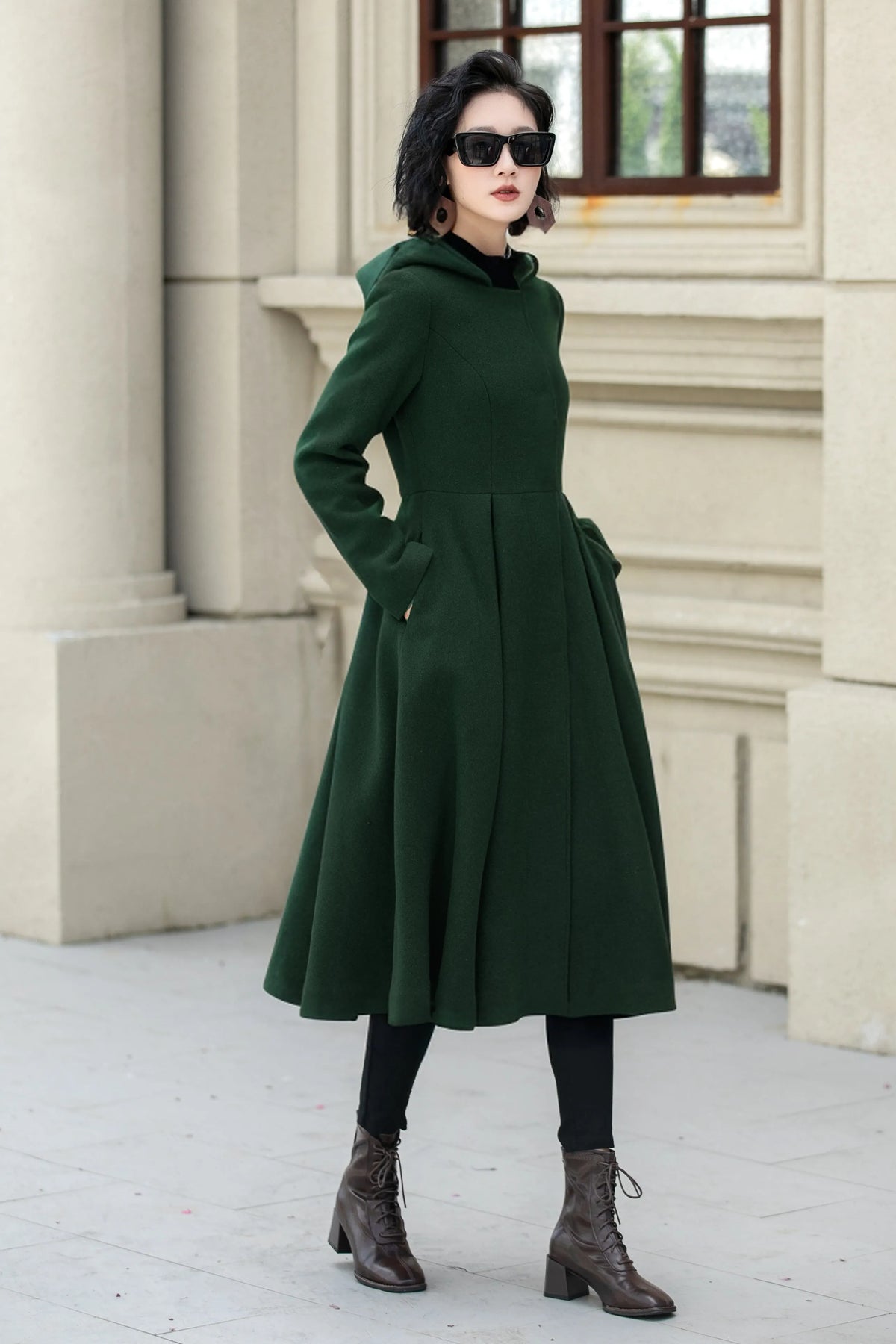 Rust Wool A Line Winter Coat - Hooded Swing Silhouette 5347
