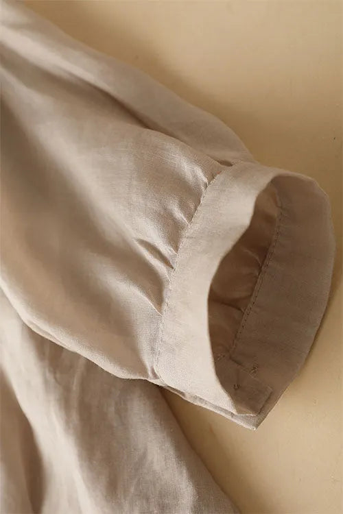 Apricot Linen Shirt Top - Loose Fit 3/4 Sleeve 
