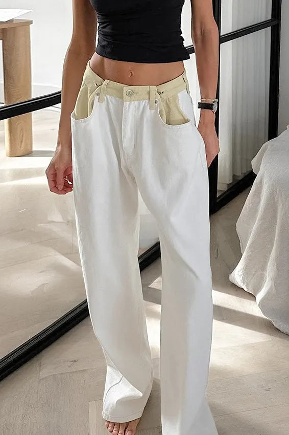 Colorblock Loose Straight Jeans