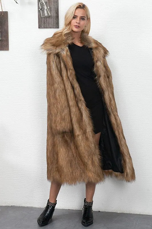 Faux Fur Longline Plus Size Coat