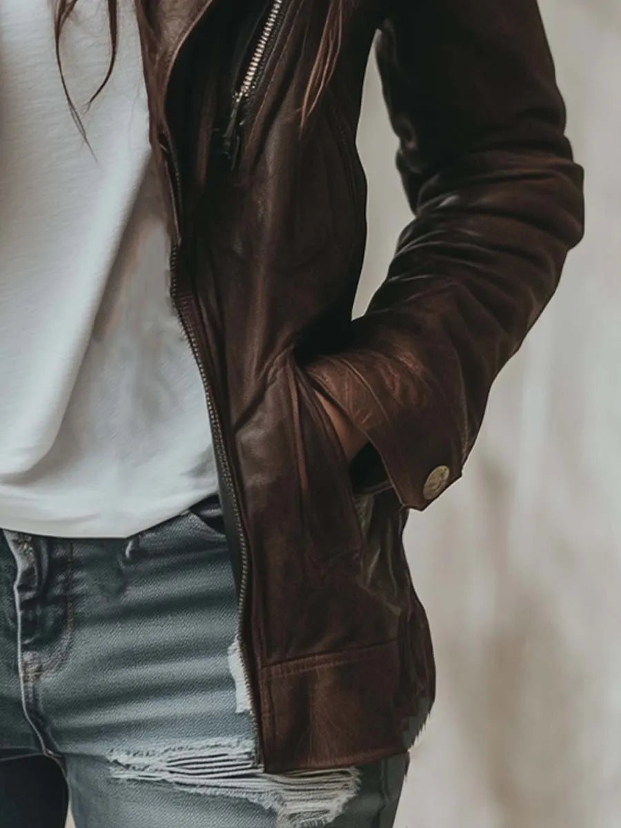 Women's Lapel Vintage Faux Leather Jacket