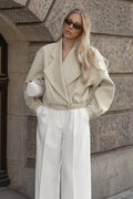 Retro Solid Wool Notch Collar Elastic Waist Coat