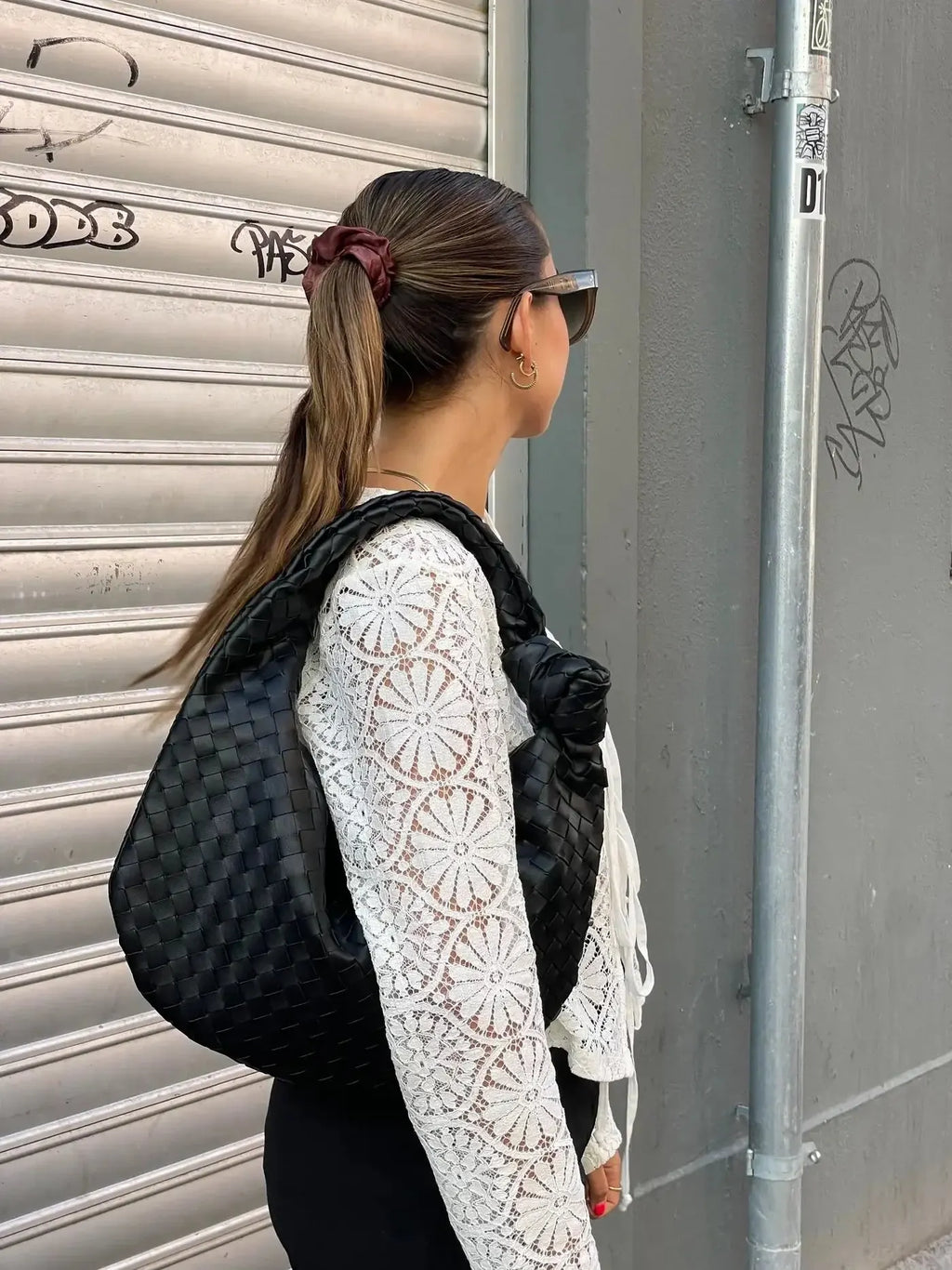 Medium Woven Faux Suede Bag