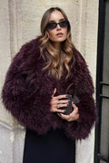 Thickened Plush Collar Solid Warm Short Coat