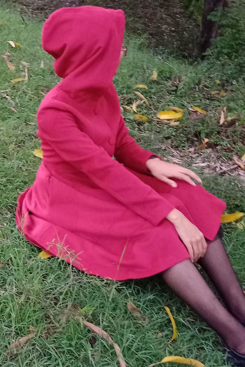 Red Wool Hooded Coat - Fit and Flare Swing Silhouette 3226