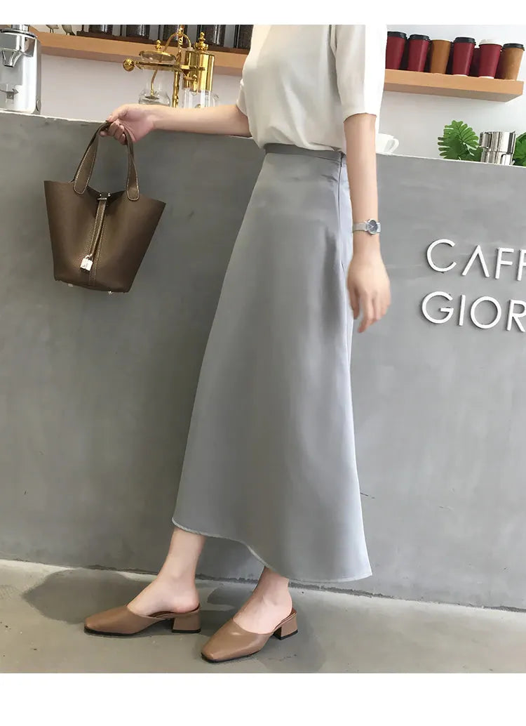 KittenAlarm - High Waist Glossy Long Satin Office Skirts