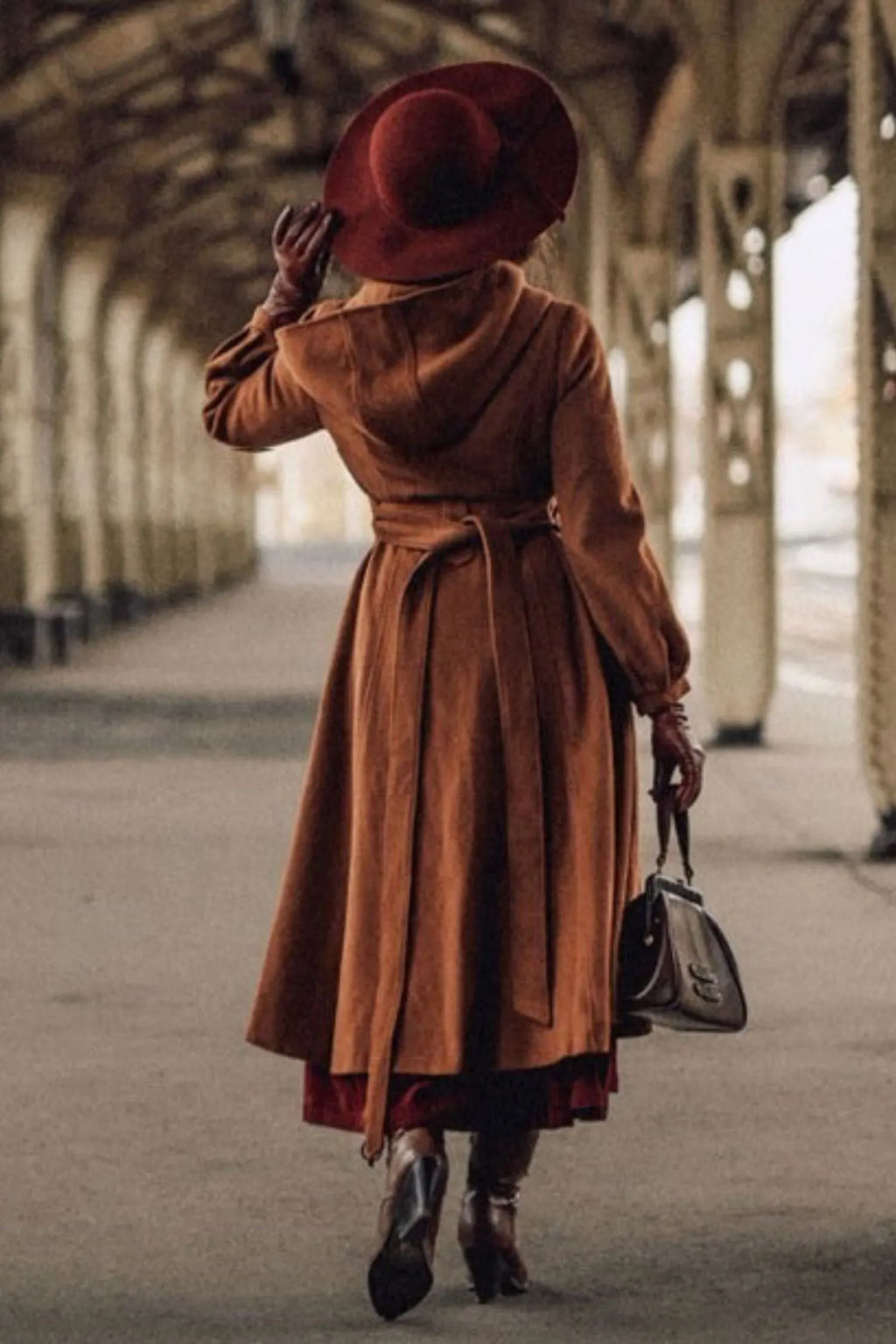 Handmade Wool Blend Coat – Lantern Sleeve Hooded Winter Coat 3255