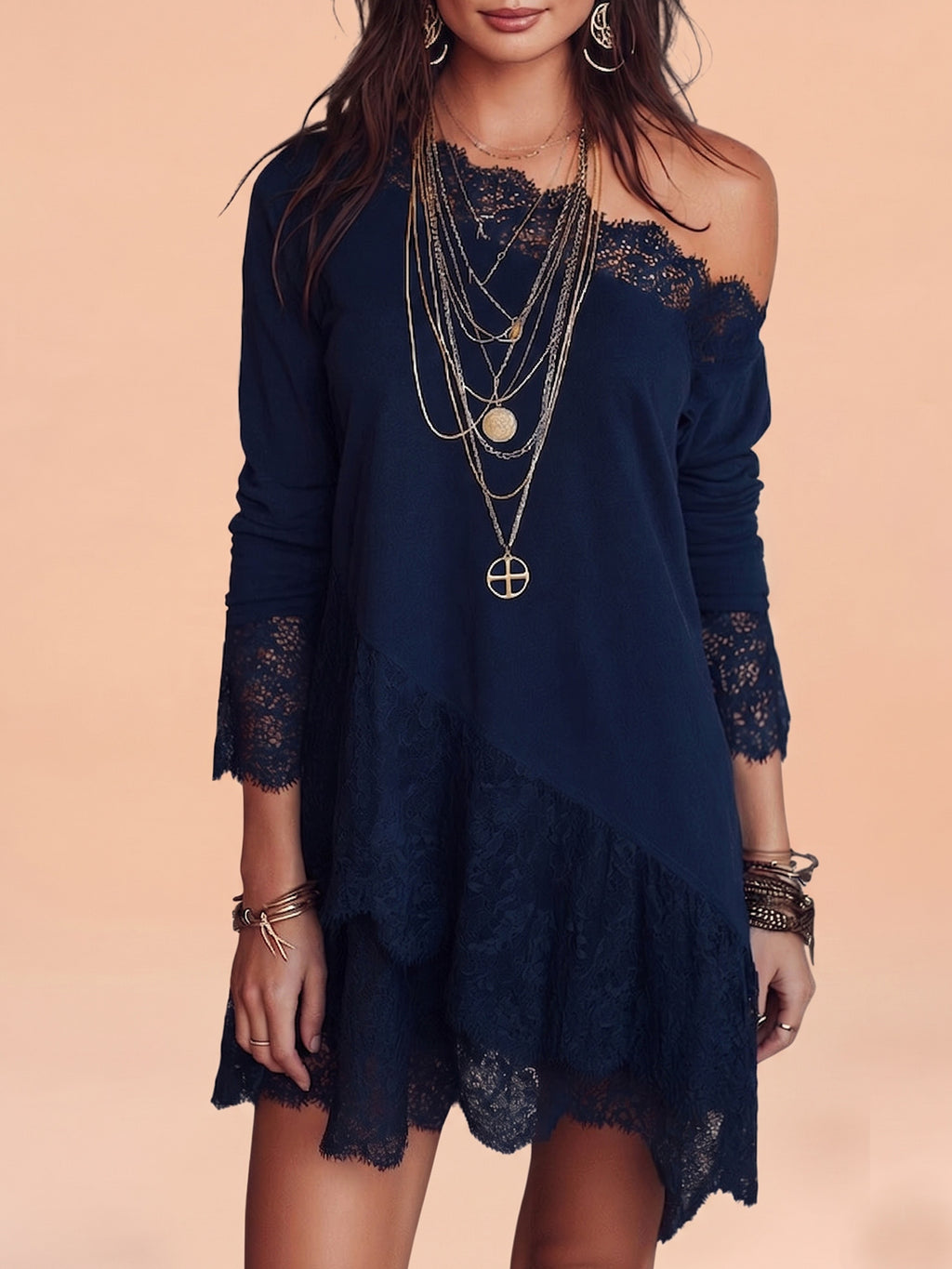 Day Dress — Deep Marine Elegant Chic Bodycon Slip Lace Dress Mini Dress