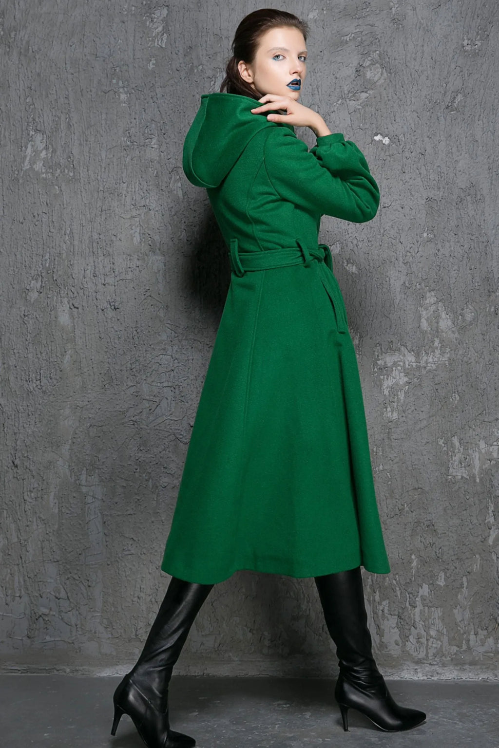 Maxi swing wool coat in Green 1347