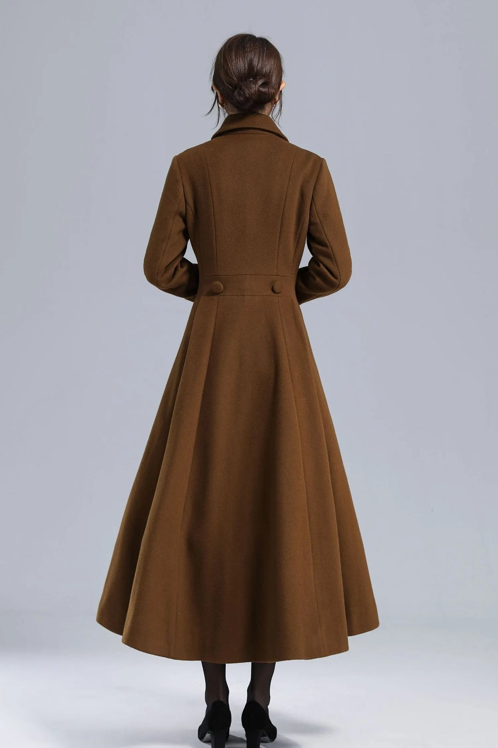 Chocolate Brown Wool Maxi Coat – Vintage Double Breasted Long Overcoat 3238