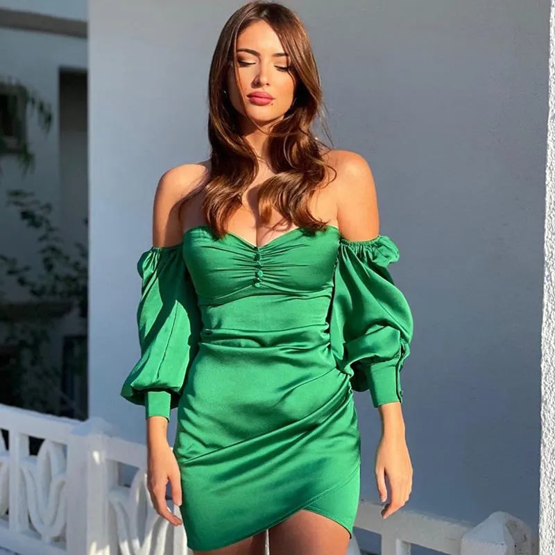 Elyssa Satin Ruffle Mini Dress - Emerald