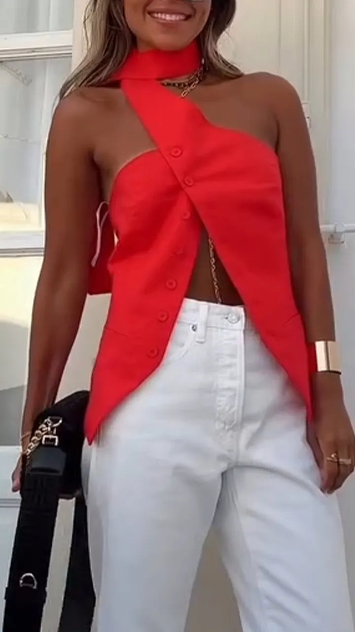 Women's Strapless Irregular Breasted Casual Top