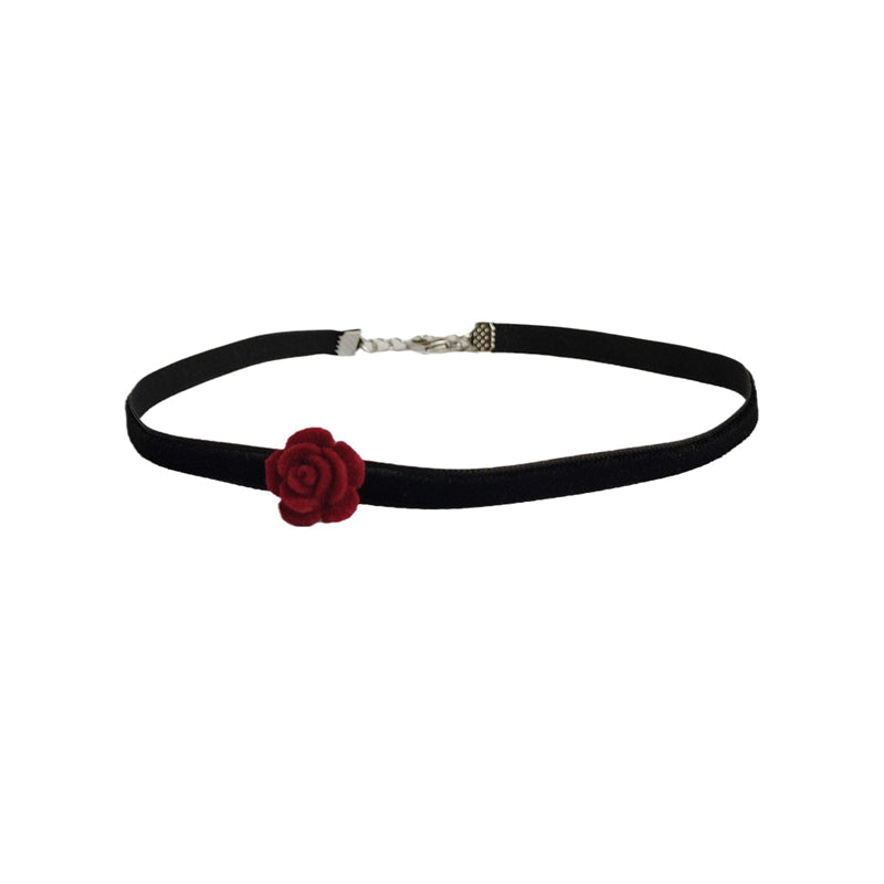 Vintage Red Rose Classy Velvet Choker